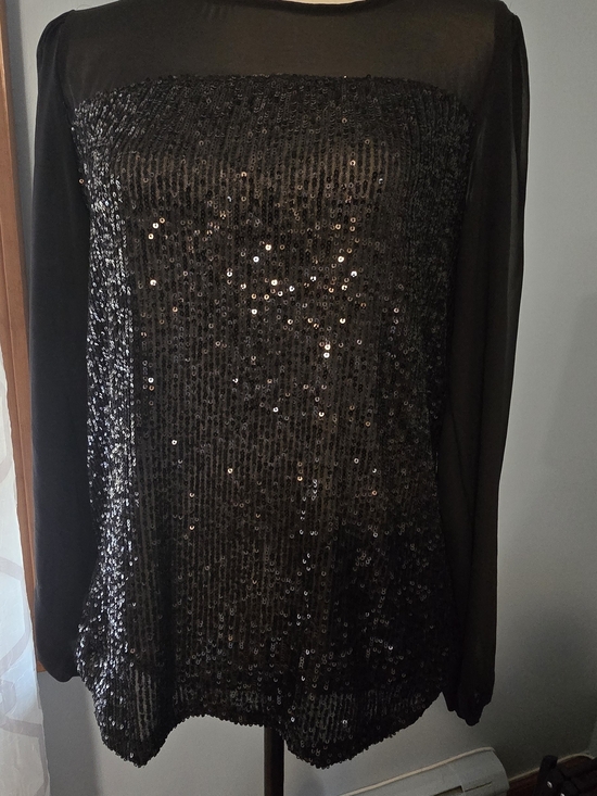 CeCe Tops - CeCe Black Sequin Long Sleeve Blouse(26)